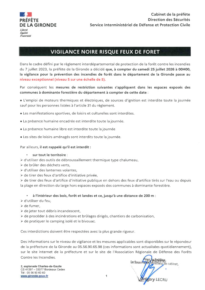 Arrete prefecture 2026 07 25 vigilance noire FDF 700